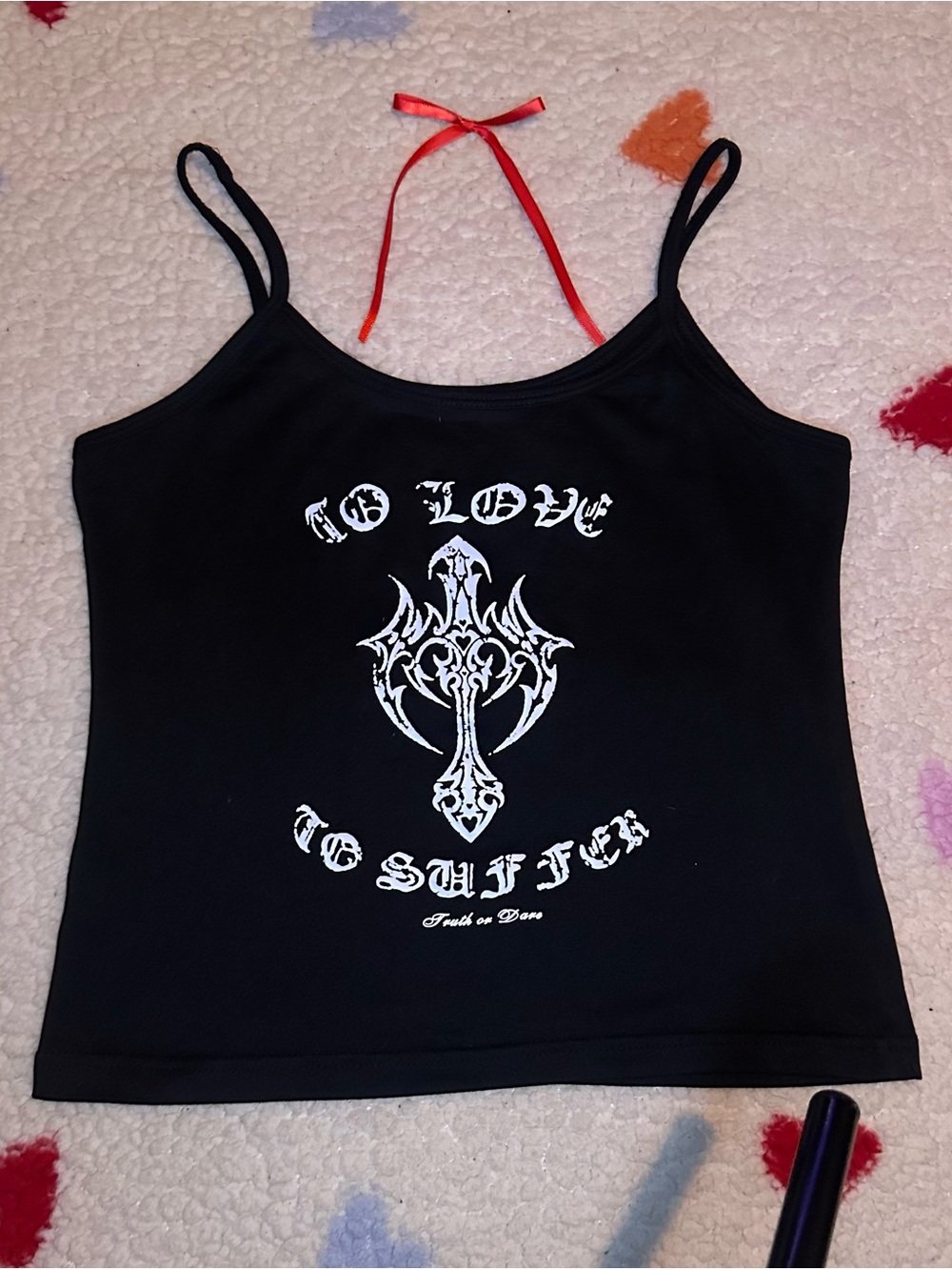 Black Graphic Spaghetti Strap Tank Top - No Brand